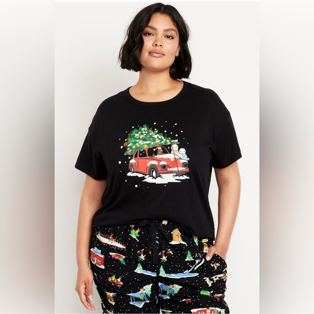 Old Navy Christmas Graphic Pajama T-Shirt Black XS
